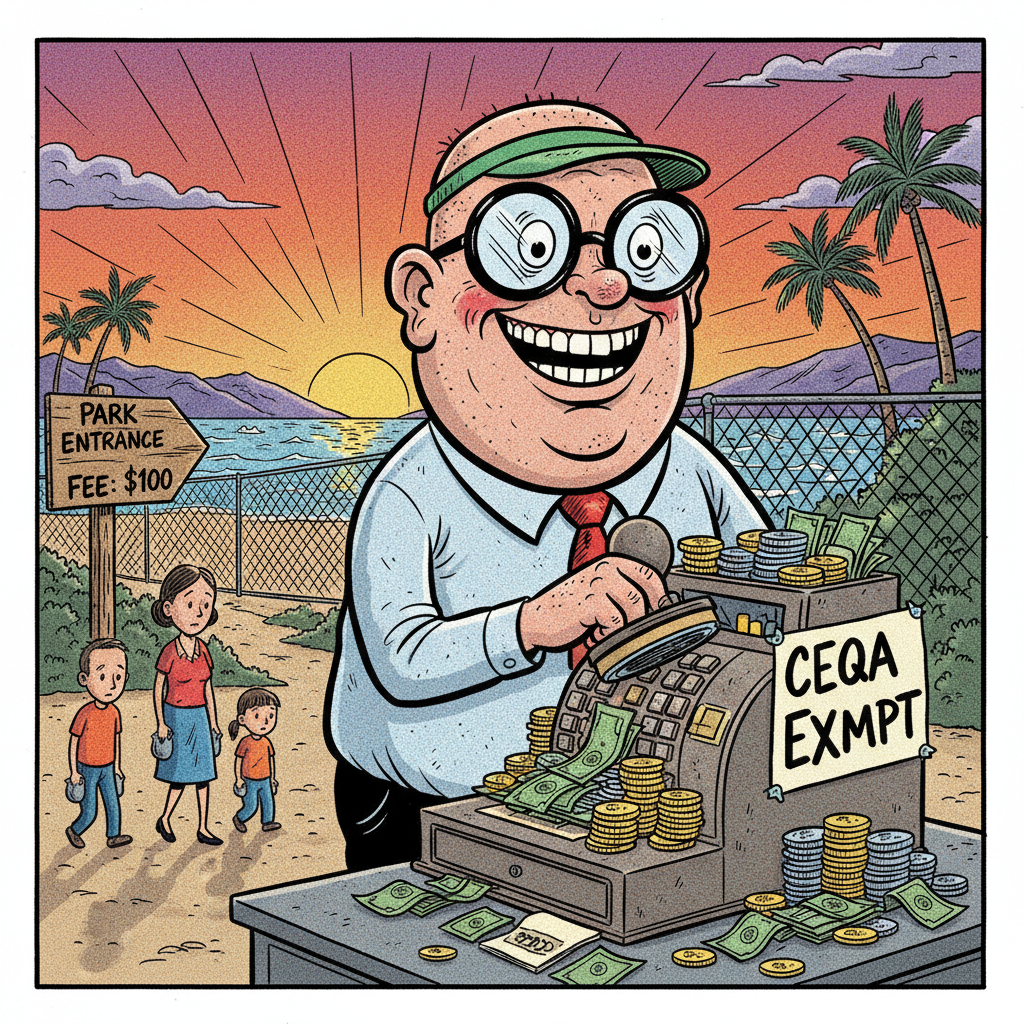 BOARDS OF SUPERVISORS TO RAKE PARKS USERS; 'ENVIRONMENT' FINE, SAYS CEQA