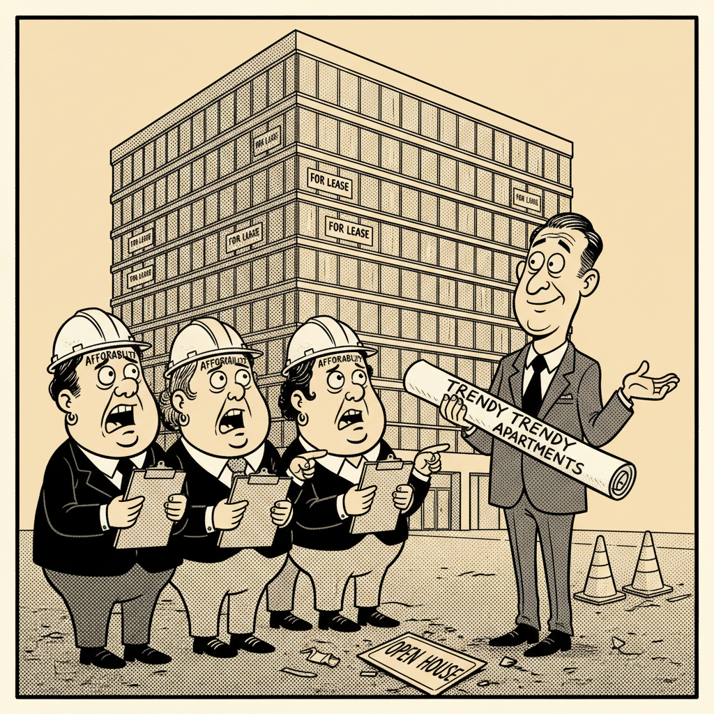 CARPINTERIA BLUFFS: EMPTY OFFICES TO LUXE LOCKERS? DEMS GAG ON 'AFFORDABLE!'