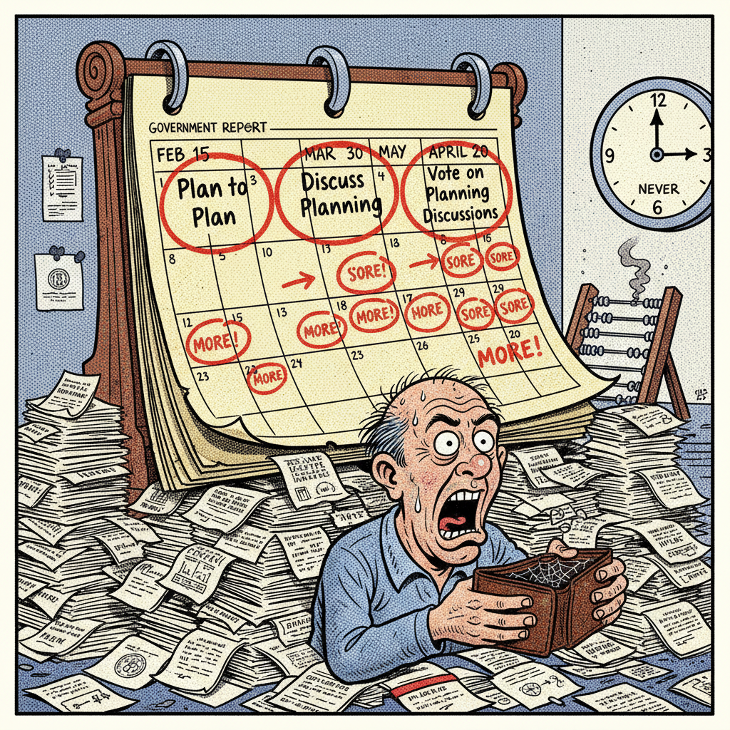 COUNTY COUNCILS 'PLAN' TO PLAN… EVENTUALLY. TAXPAYERS ON THE HOOK FOR THEIR 'THINKING'.