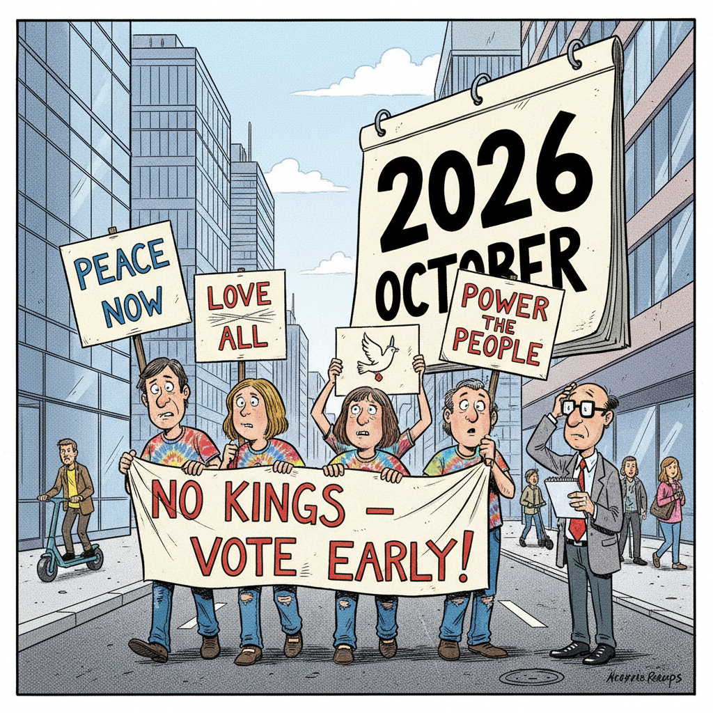 EARLY VOTING ENTHUSIASTS TRICKLE OUT FOR 'NO KINGS' MARCH: 'IT'S NOT ABOUT BIDEN, IT'S ABOUT THE MONARCHY!'