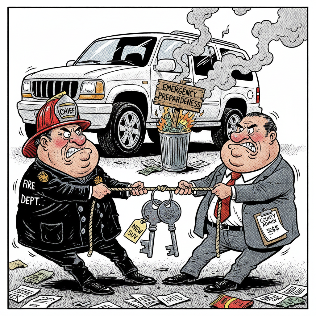 FIRE DEPT. GRABS EMERGENCY MANAGER'S CAR: LOCAL BUREAUCRATS FIGHT OVER TOYS!