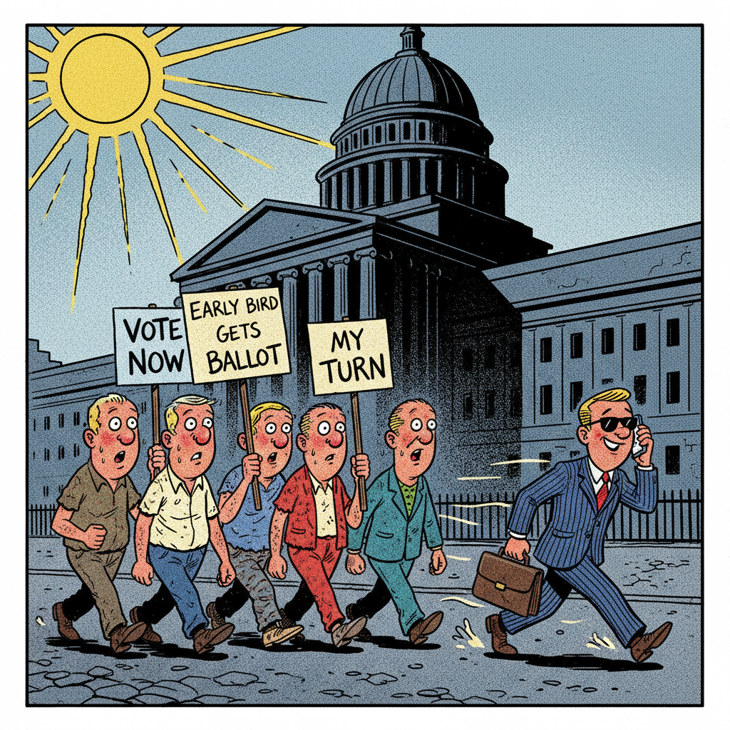LEFTIST MARCHERS SWEAT IT OUT FOR ‘EARLY VOTING’... IN 2026?