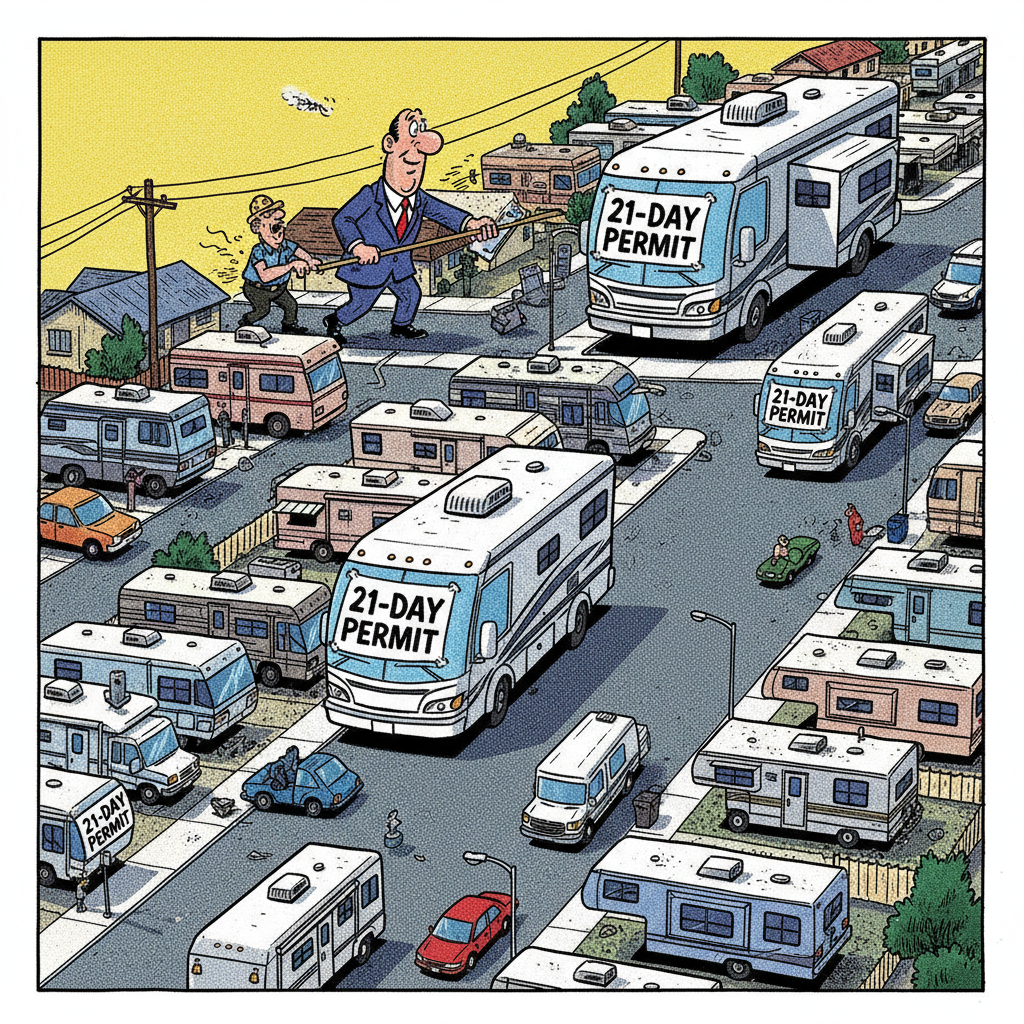 LOMPOC'S LATEST LUNACY: PERMITTED RVS GET 21-DAY PARKING PASS TO NOWHERE!