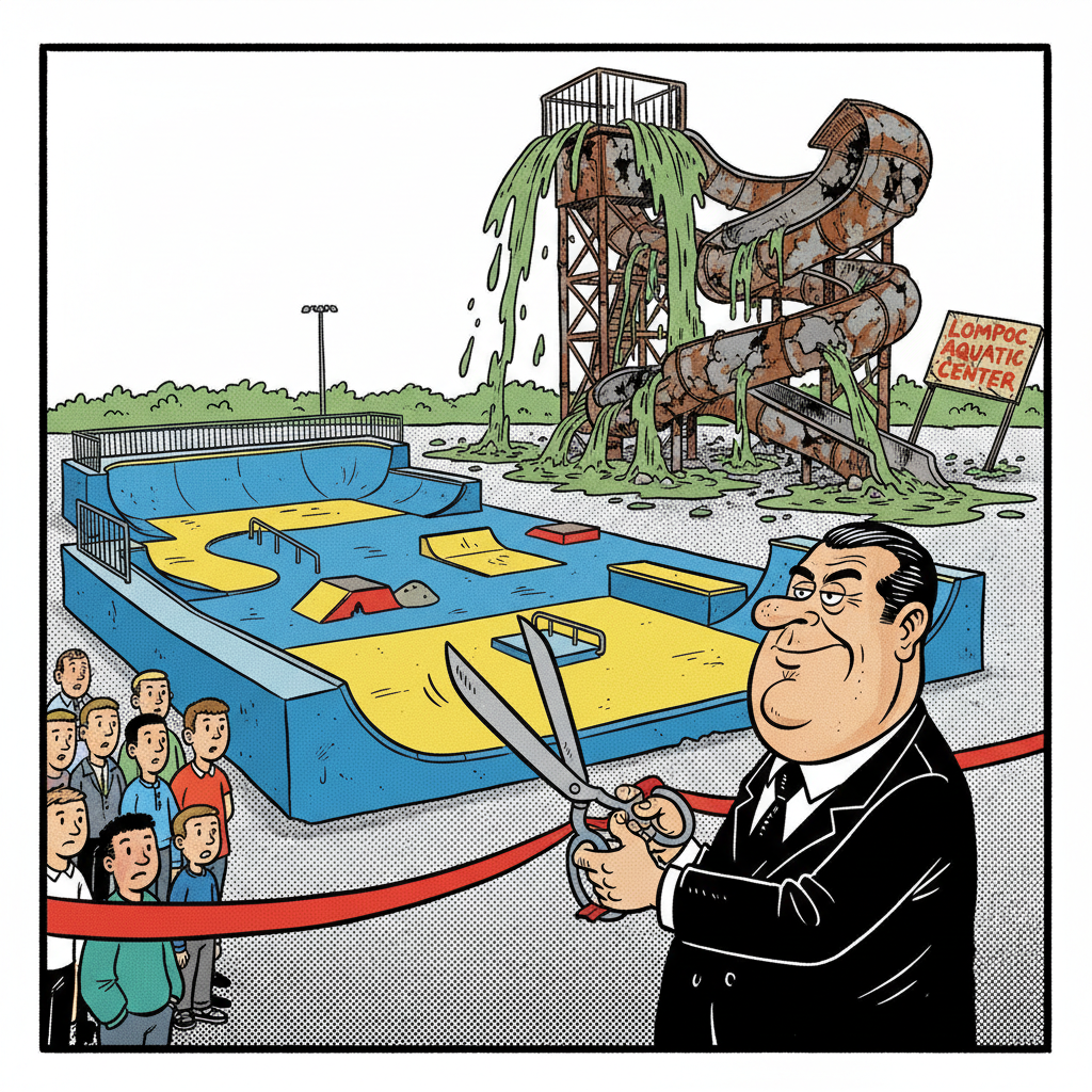 LOMPOC'S LATEST WHIM: SKATE PARK LUXURY WHILE WATER WORKS ROT!