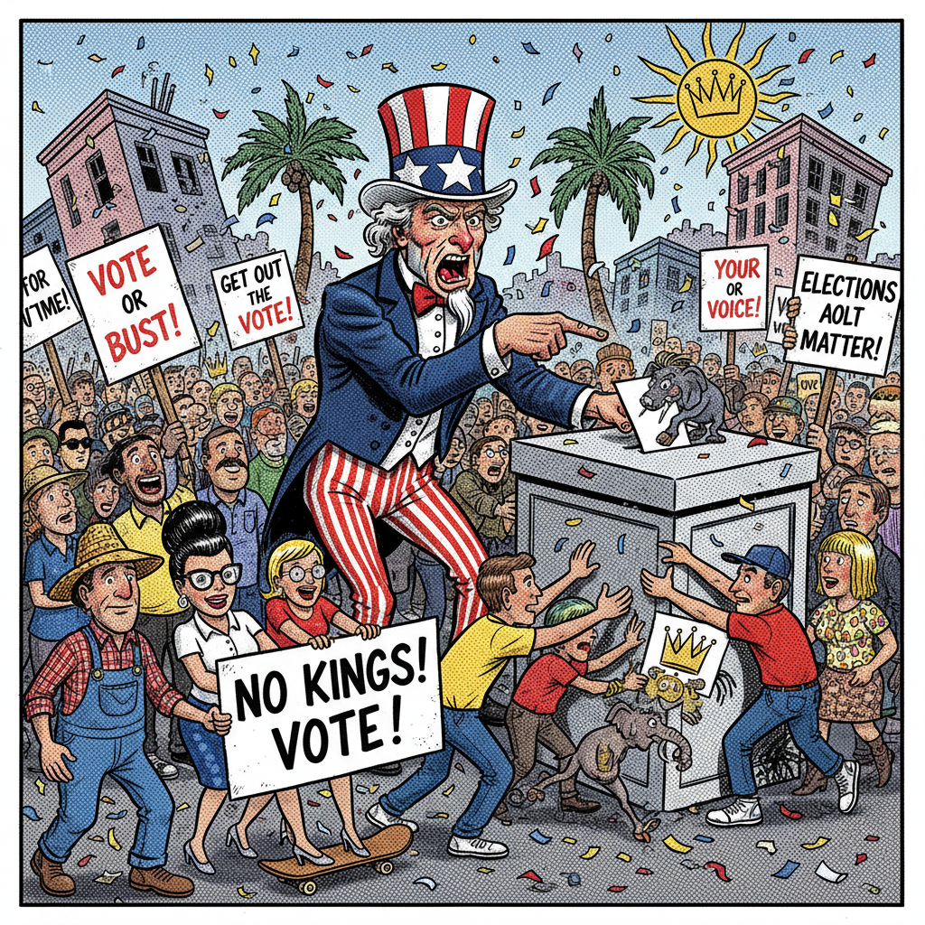 LOMPOC'S 'NO KINGS' RALLY: DECLARING MONARCHY UNPOPULAR (FINALLY!), THEN VOTING FOR IT