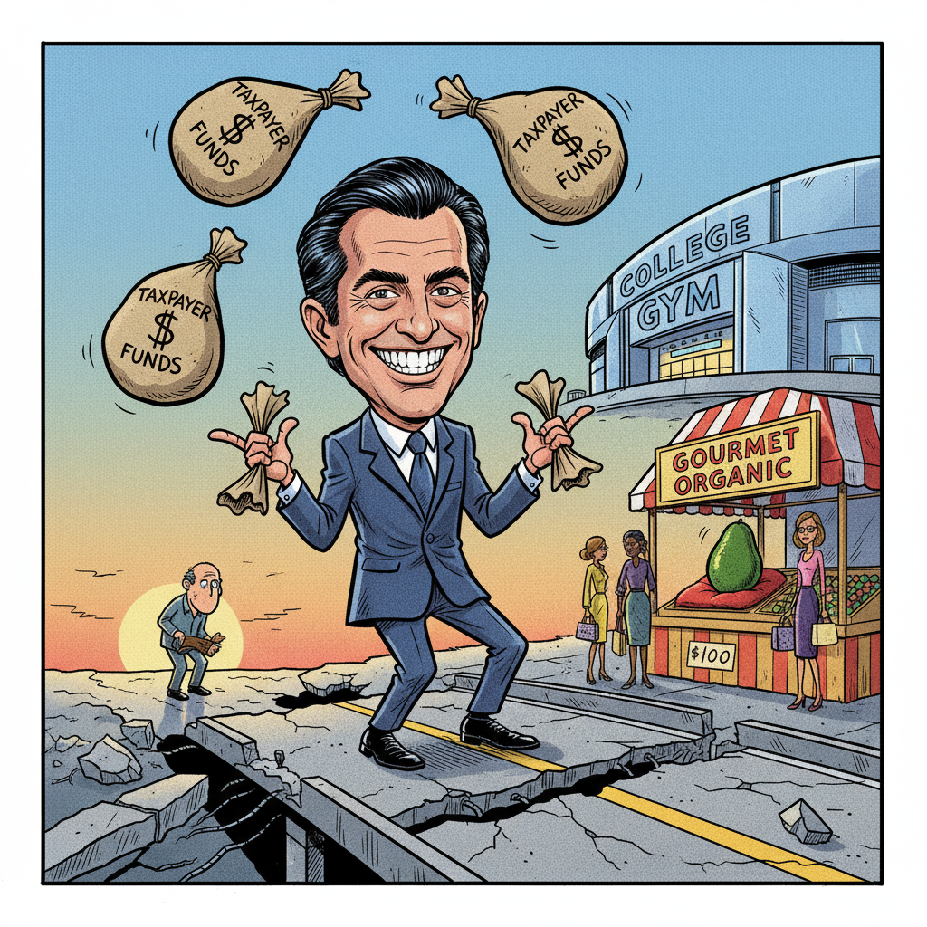 NEWSOMLAND FUNNY MONEY: YOUR TAX DOLLARS FUNDING COLLEGE GYMS AND ORGANIC AVOCADOS
