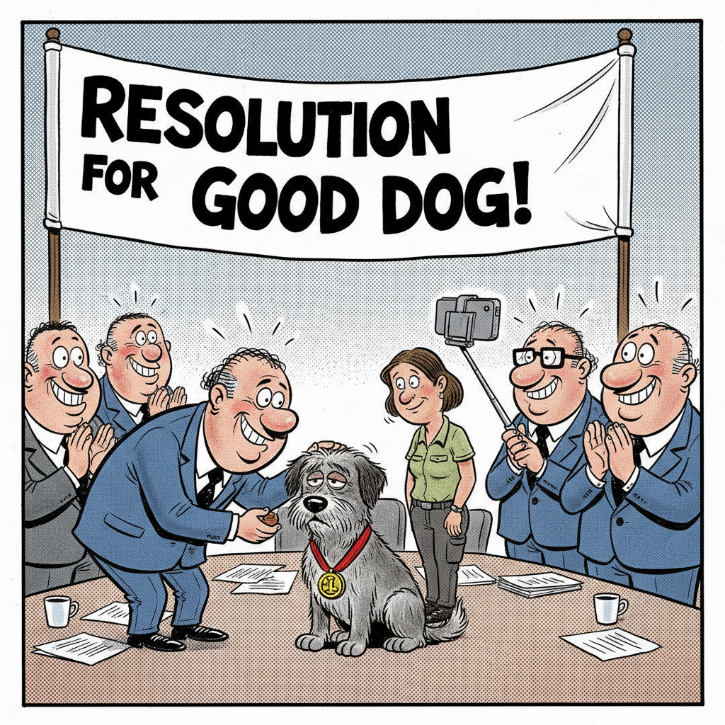 SUPERVISORS HAIL HERO DOG FOR… DOING ITS JOB? TAXPAYERS FOOT BILL FOR FEEL-GOOD PHOTO OP!